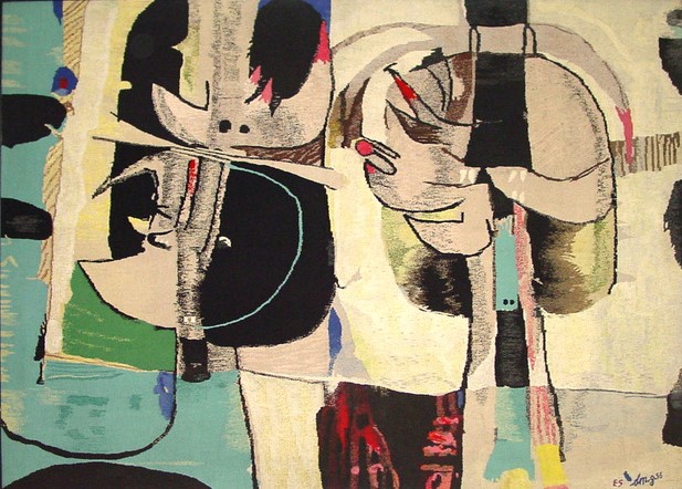 Composizione-da-un-disegno-di-Gianni-Dova-Arazzeria-Esino-Lario-Italia-1957-arazzo-140-x-190-cm.-Galleria-Moshe-Tabibnia-Milano