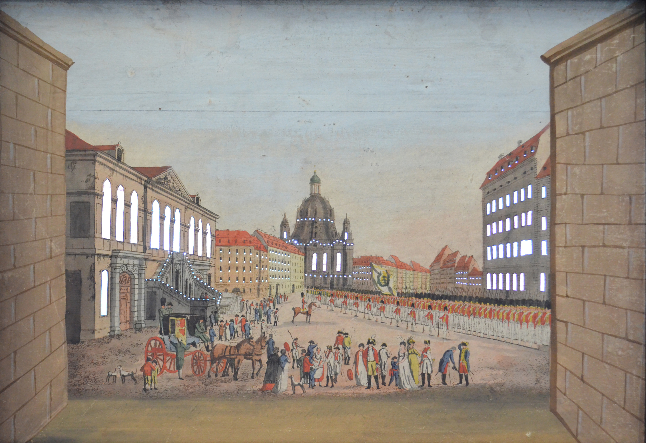 Guckkastenbild "Parade der Grenadier Garde zu Dresden" (beleucht